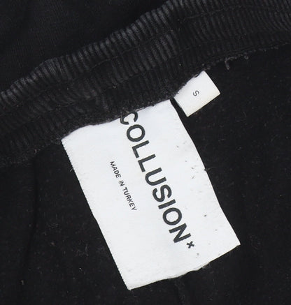 Mens UK Size S COLLUSION Relaxed Fit Jogger Black Trousers