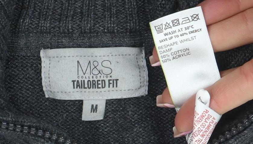 Mens UK Size M Marks and Spencer Grey Full Zip Jumper