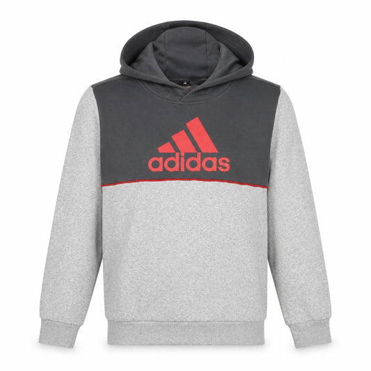 Front view of Adidas boys’ grey & charcoal pullover hoodie 11-12 years logo print