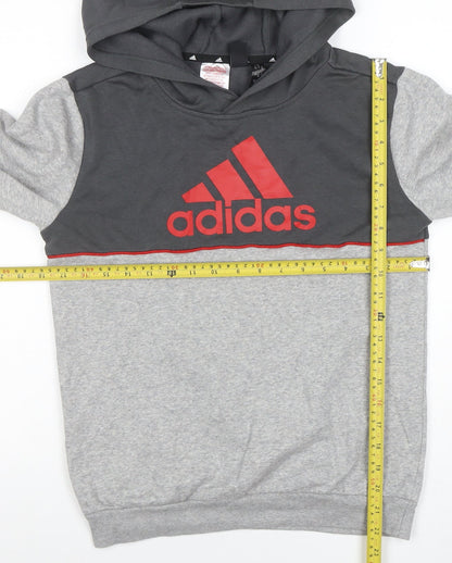 Adidas Boys Grey & Charcoal Pullover Hoodie 11-12 Years Logo Print