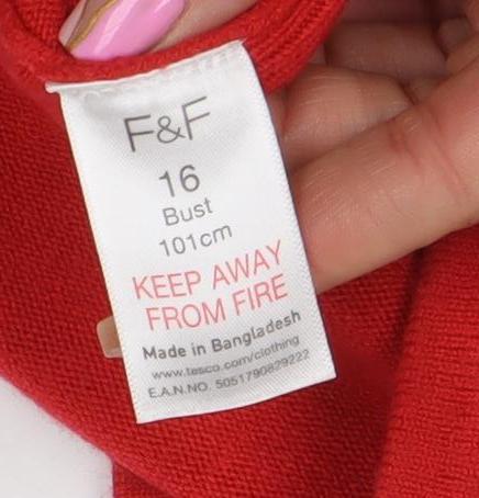 Womens UK Size 16 F&F Red Cardigan Jumper