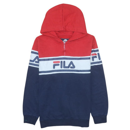 FILA Boys Blue Red 1/2 Zip Pullover Hoodie 13-15 Years Cotton Blend