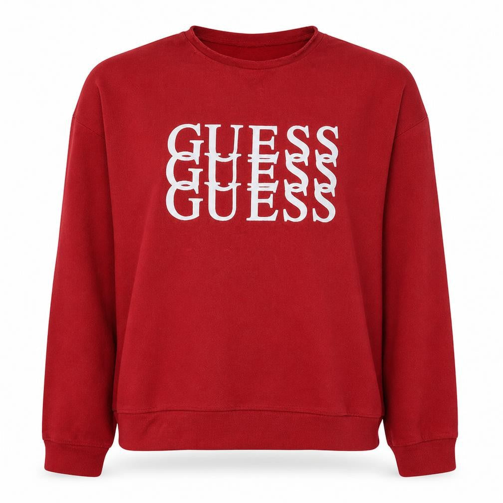 Guess Women's Red Crew Neck Logo Sweatshirt Size M