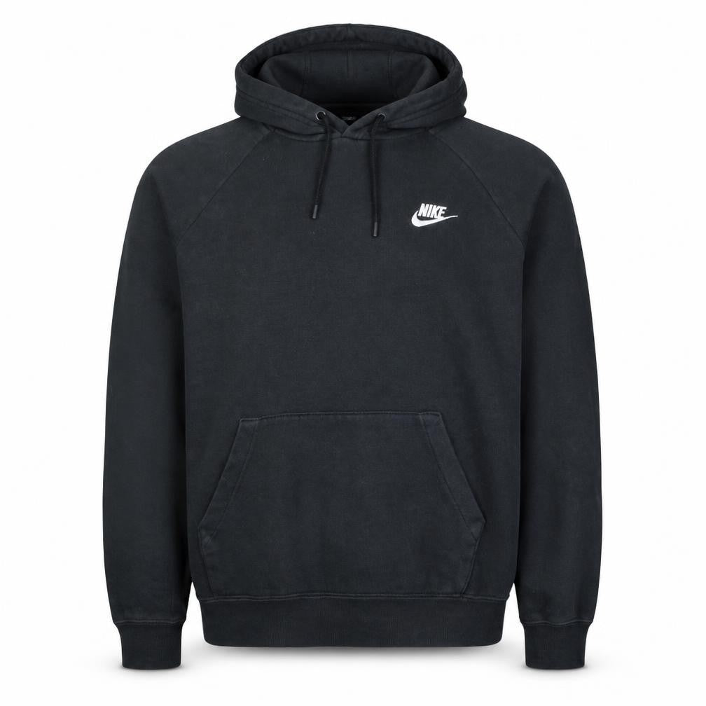 Front view of Nike Teens Black Pullover Hoodie L Logo Fleece Sweatshirt