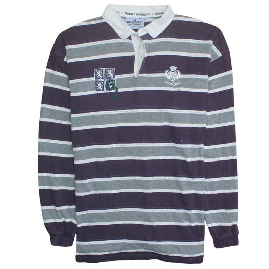 Rugby Nations Men's Purple Striped Scotland Long Sleeve Polo Shirt XXL