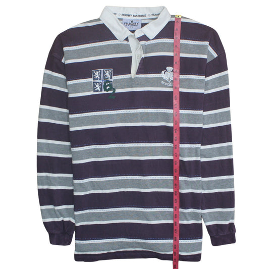 Rugby Nations Men's Purple Striped Scotland Long Sleeve Polo Shirt XXL