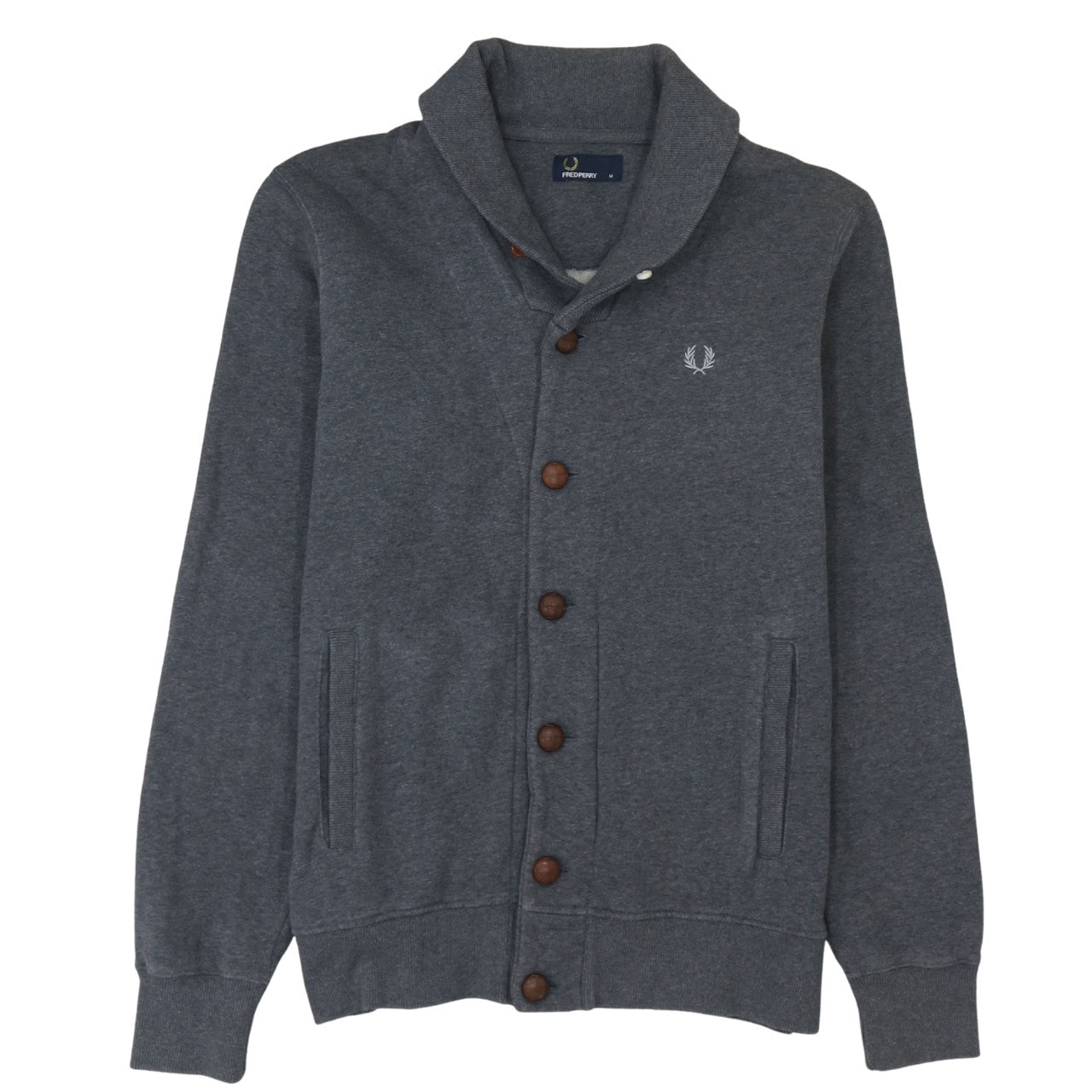 Mens UK Size M Fred Perry Grey Cardigan Sweatshirt