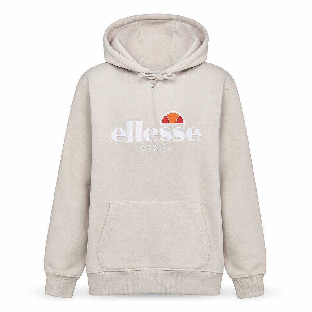 Front view of Ellesse Women Beige Hooded Pullover Hoodie UK 10 Cotton Blend Logo Sporty