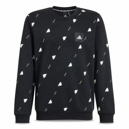 Front view of Adidas Men's Black Crew Neck Sweatshirt, size L, Cotton Blend Graphic Print