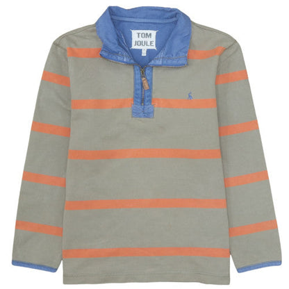 Joules Men's Green Striped Long Sleeve 1/4 Zip Polo Shirt Size M