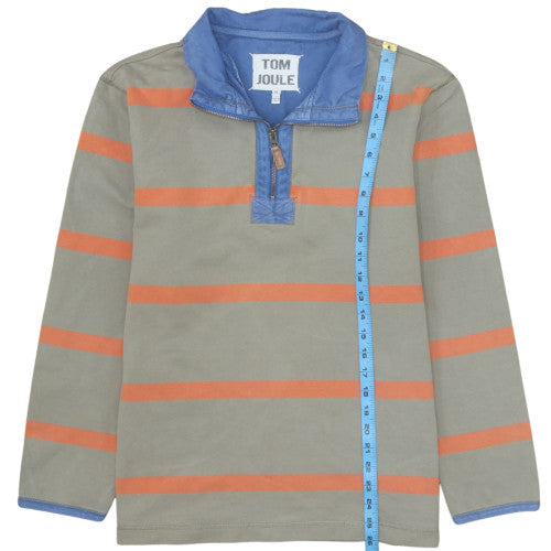 Joules Men's Green Striped Long Sleeve 1/4 Zip Polo Shirt Size M