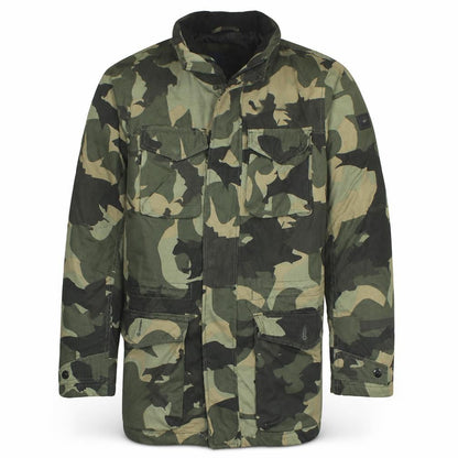Tom Tailor Mens Green Camouflage Parka Jacket Size S Cotton Blend