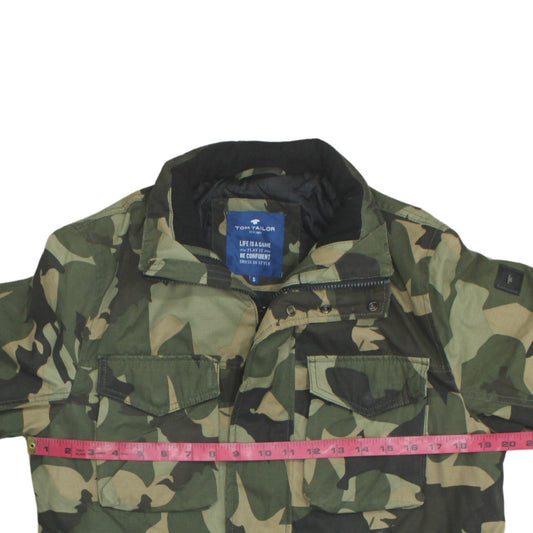 Tom Tailor Mens Green Camouflage Parka Jacket Size S Cotton Blend