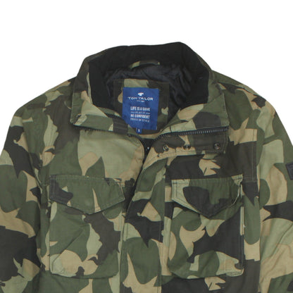 Tom Tailor Mens Green Camouflage Parka Jacket Size S Cotton Blend