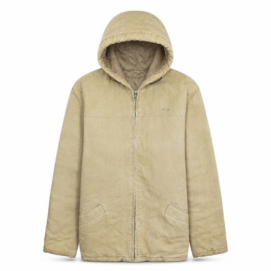 Review Base Men's Beige Hooded Cotton Full Zip Jacket M