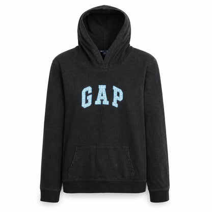 Gap Women Black Pullover Hoodie M Cotton Blend Logo Front Sweatshirt