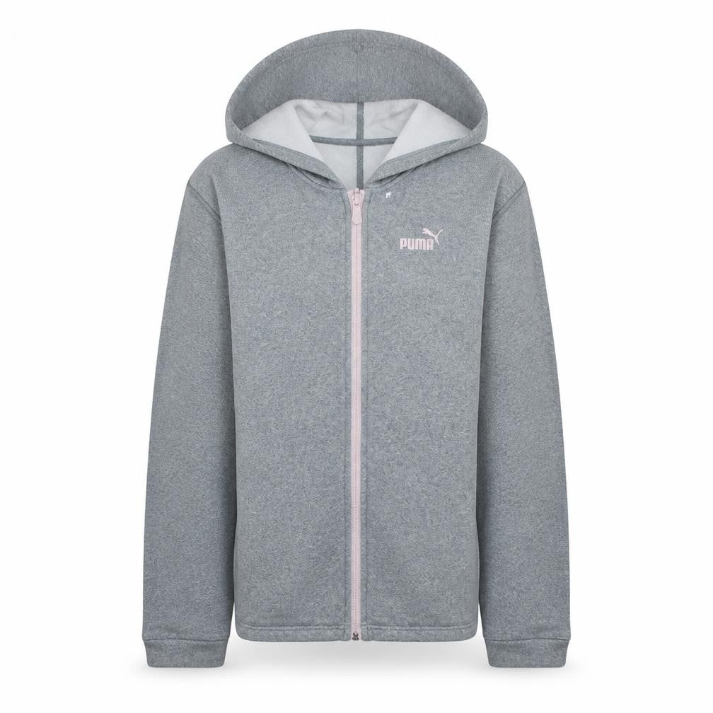 Front view of Puma girls’ grey full zip hoodie 15-16 years fleece sportswear