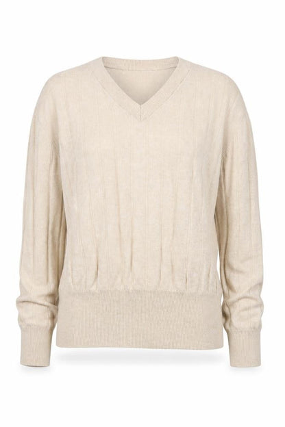 Marks and Spencer Womens Beige V-Neck Cable Knit Pullover Jumper XS