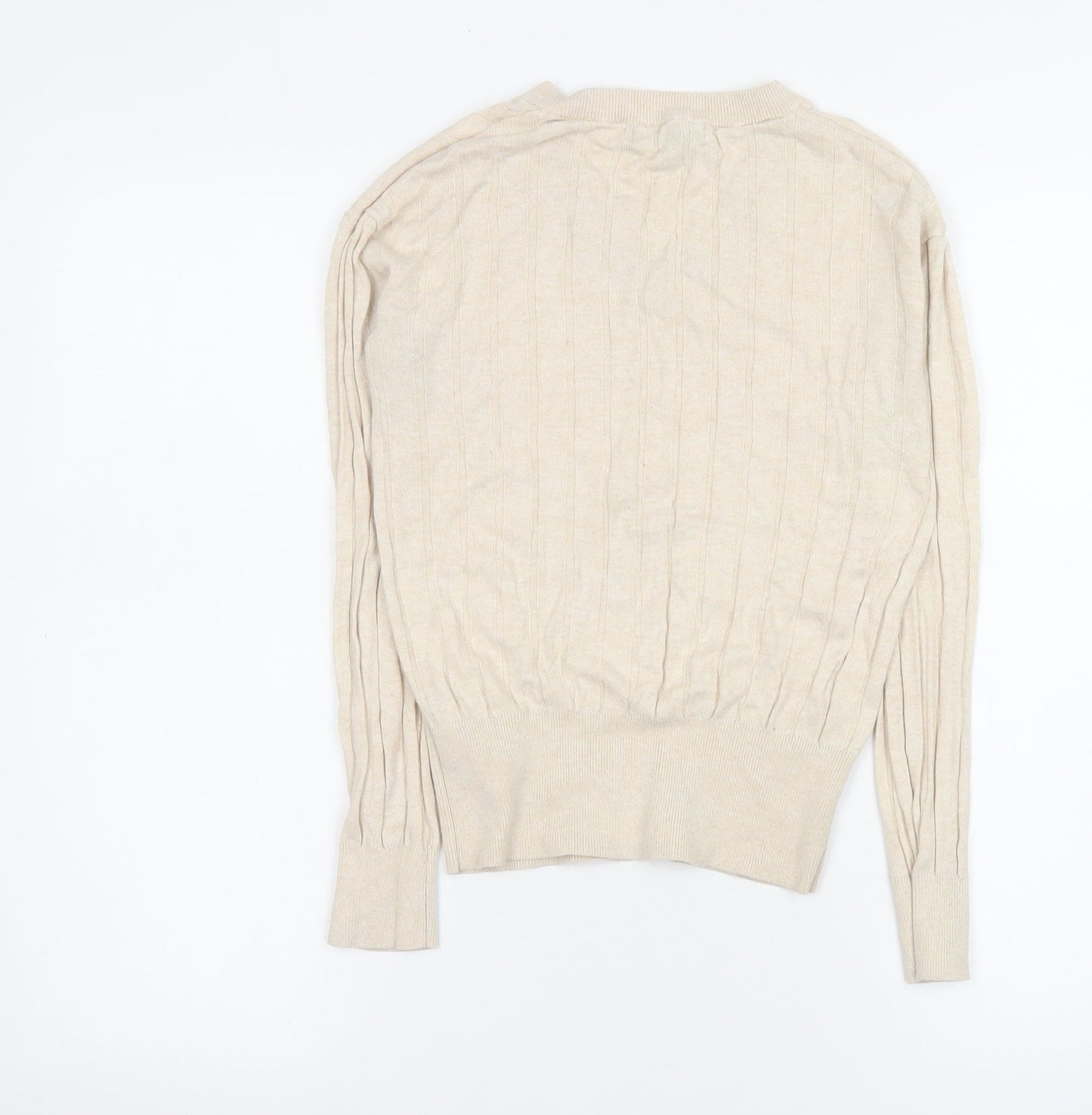 Marks and Spencer Womens Beige V-Neck Cable Knit Pullover Jumper XS