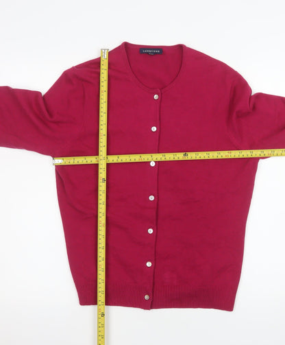 Lands' End Women's Red Cotton Knit Crew Neck Button Cardigan Size 10-12