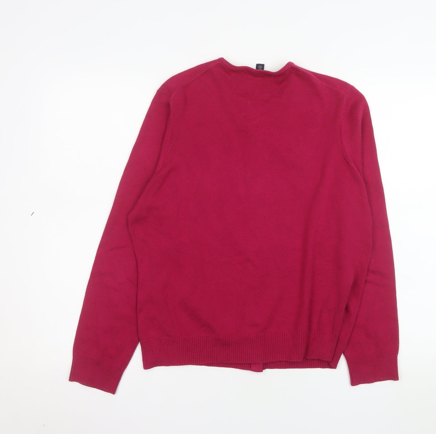 Lands' End Women's Red Cotton Knit Crew Neck Button Cardigan Size 10-12