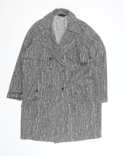 Topshop Women's Grey Check Long Tweed Overcoat UK 12