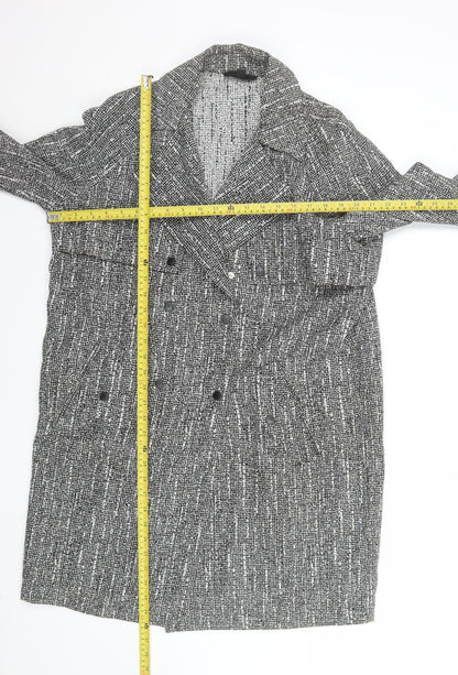 Topshop Women's Grey Check Long Tweed Overcoat UK 12