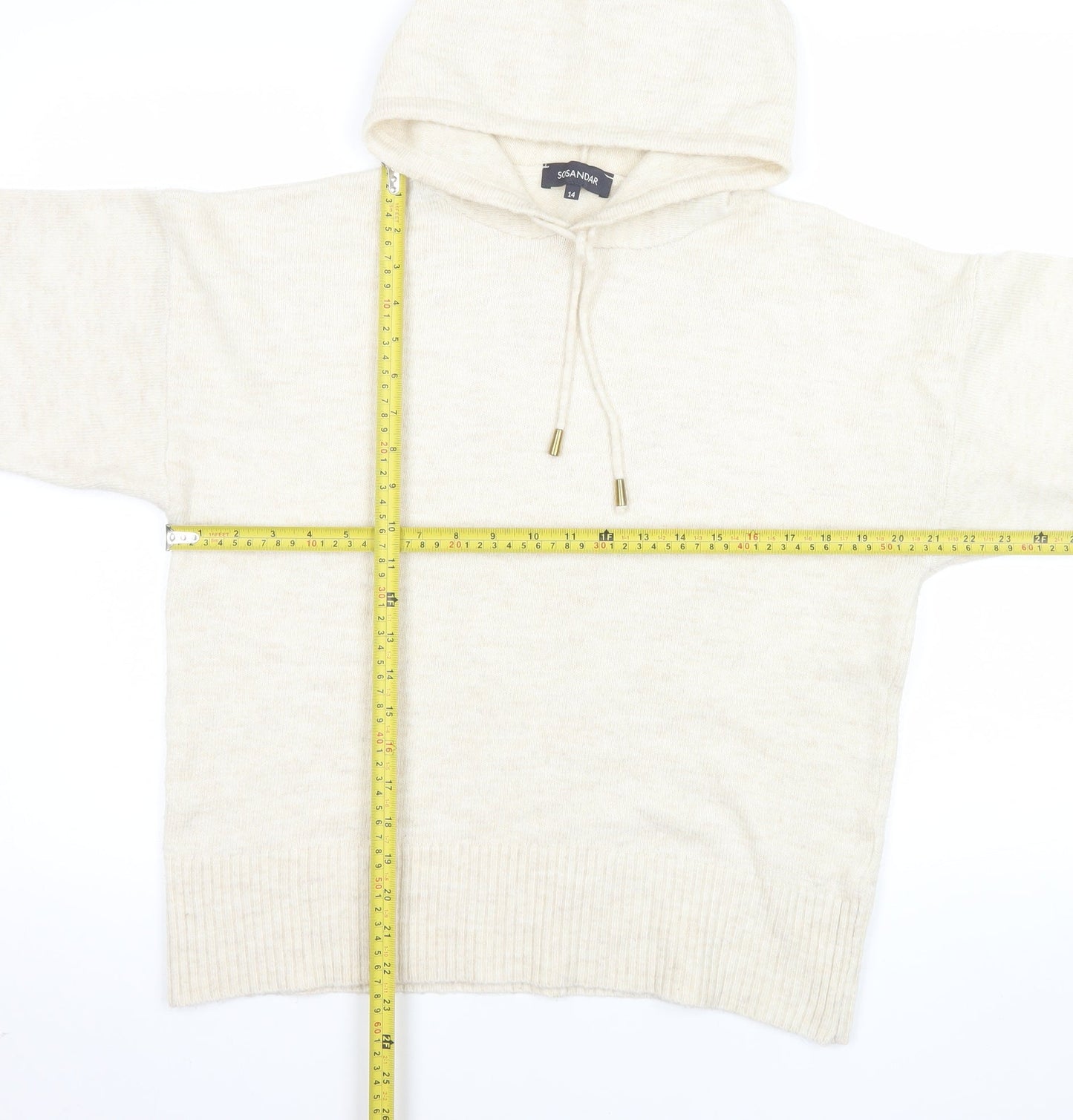Womens UK Size 14 Sosandar Beige Pullover Hoodie