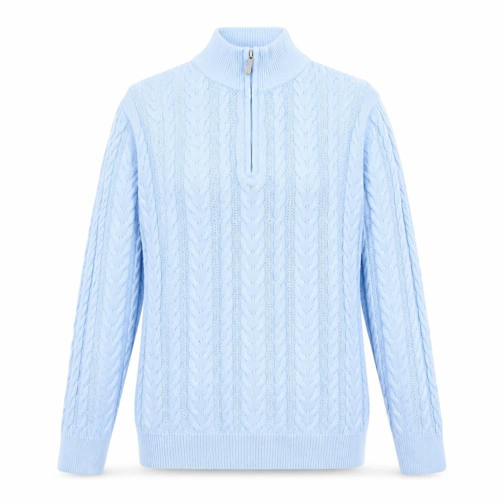 Cotton Traders Women Blue 1/4 Zip Cable-Knit Jumper Size S