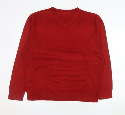 Thomas Nash Men's Red V-Neck Acrylic Pullover Jumper XL
