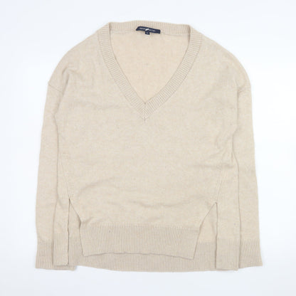 French Connection Men's Beige V-Neck Wool Blend Jumper Size M