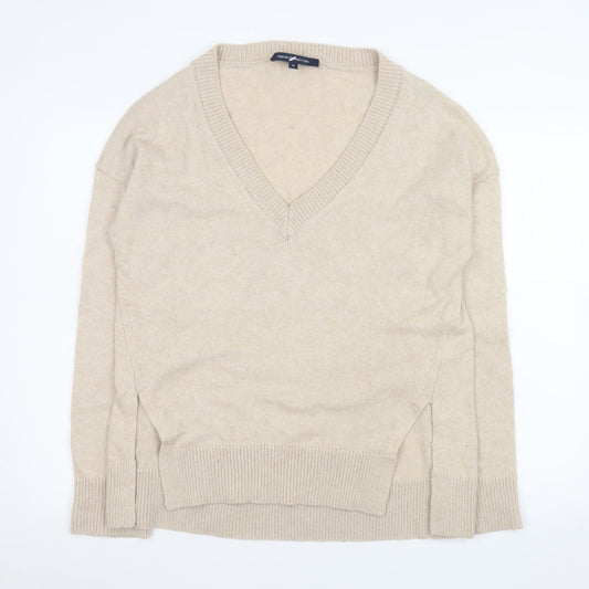 French Connection Men's Beige V-Neck Wool Blend Jumper Size M