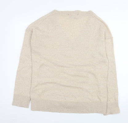 French Connection Men's Beige V-Neck Wool Blend Jumper Size M