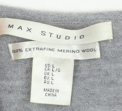 Max Studio Womens Grey 100% Merino Wool Long Sleeve Pullover Jumper L