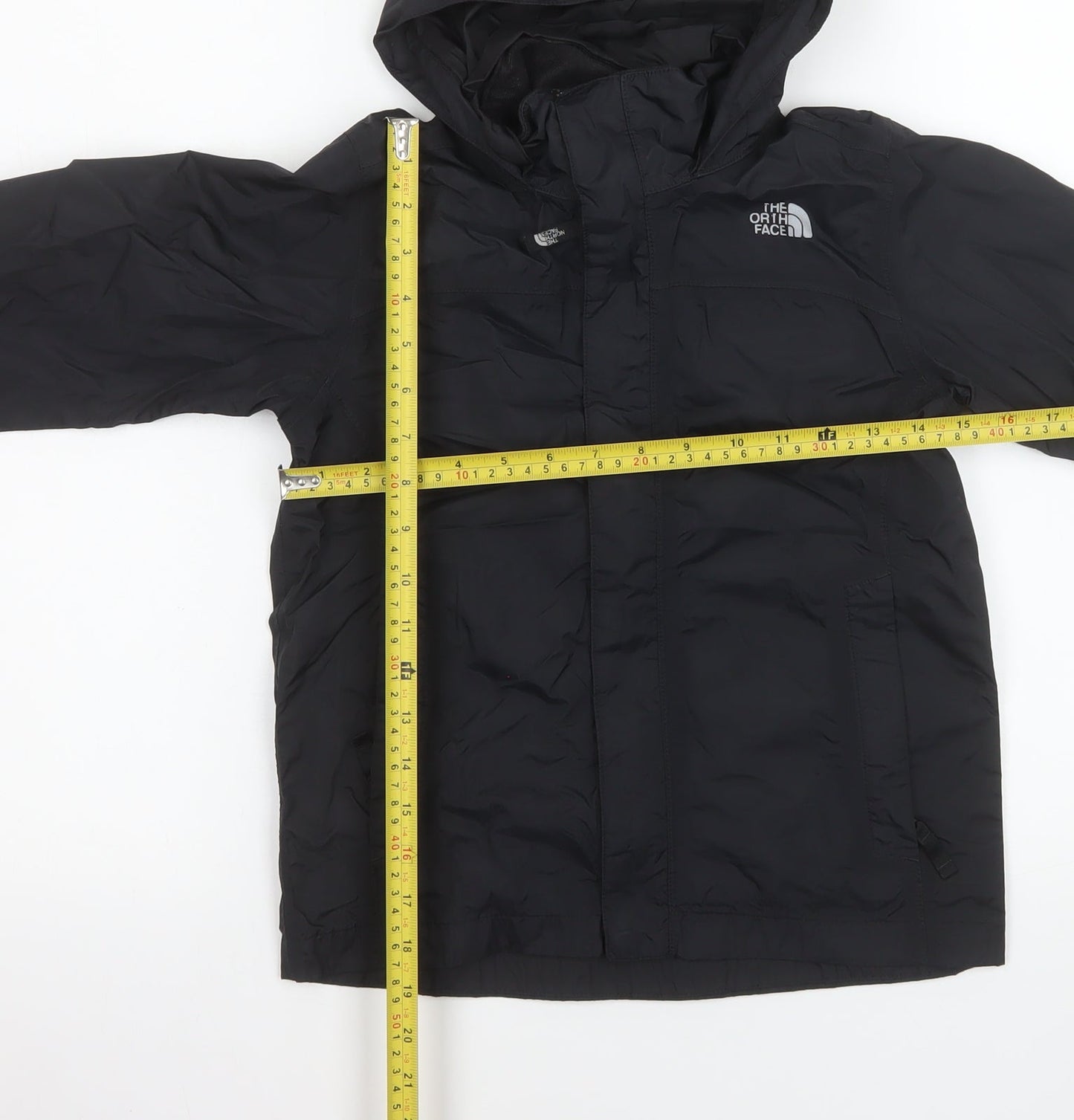 The North Face Boys Black Waterproof Hooded Rain Coat Jacket 7-8 Years