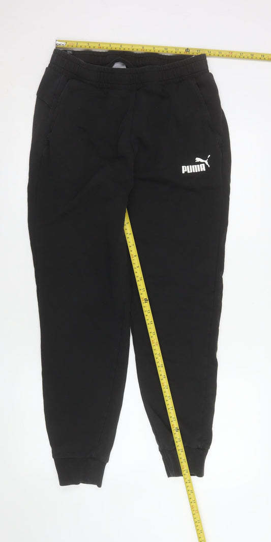Puma Men's Black Fleece Jogger Trousers Size L Regular Fit Activewear