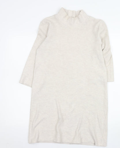 ZARA Women Beige Knit High Neck Shift Dress Size S
