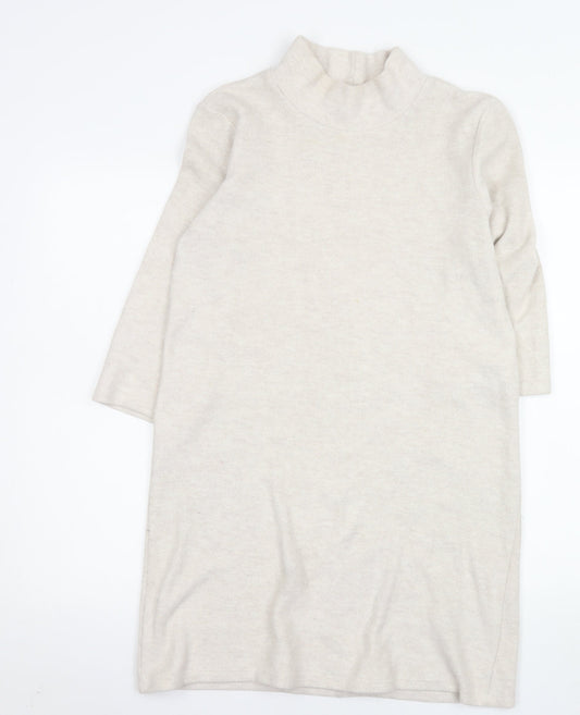 ZARA Women Beige Knit High Neck Shift Dress Size S