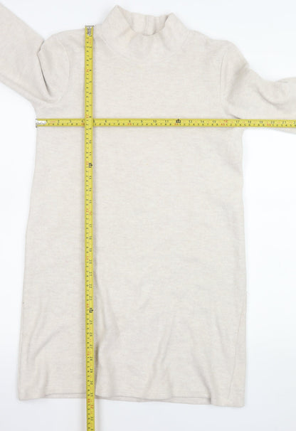 ZARA Women Beige Knit High Neck Shift Dress Size S