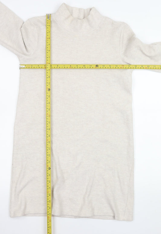 ZARA Women Beige Knit High Neck Shift Dress Size S