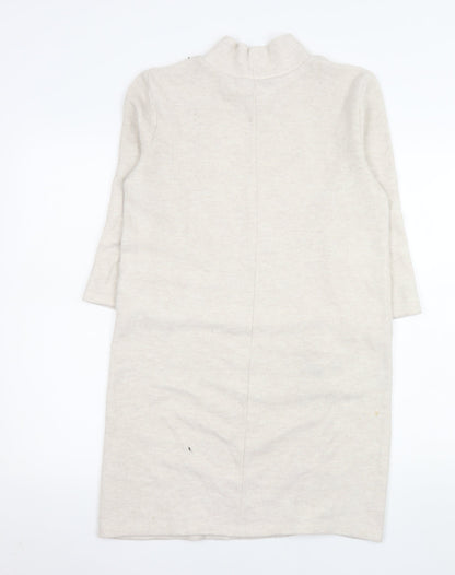 ZARA Women Beige Knit High Neck Shift Dress Size S