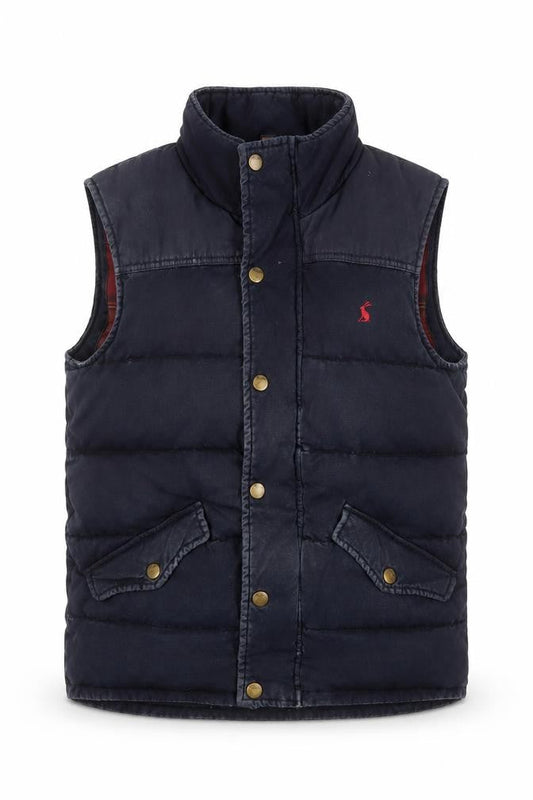 Front view of Tom Joule Women's Blue Puffer Waistcoat M Snap Quilted Sleeveless