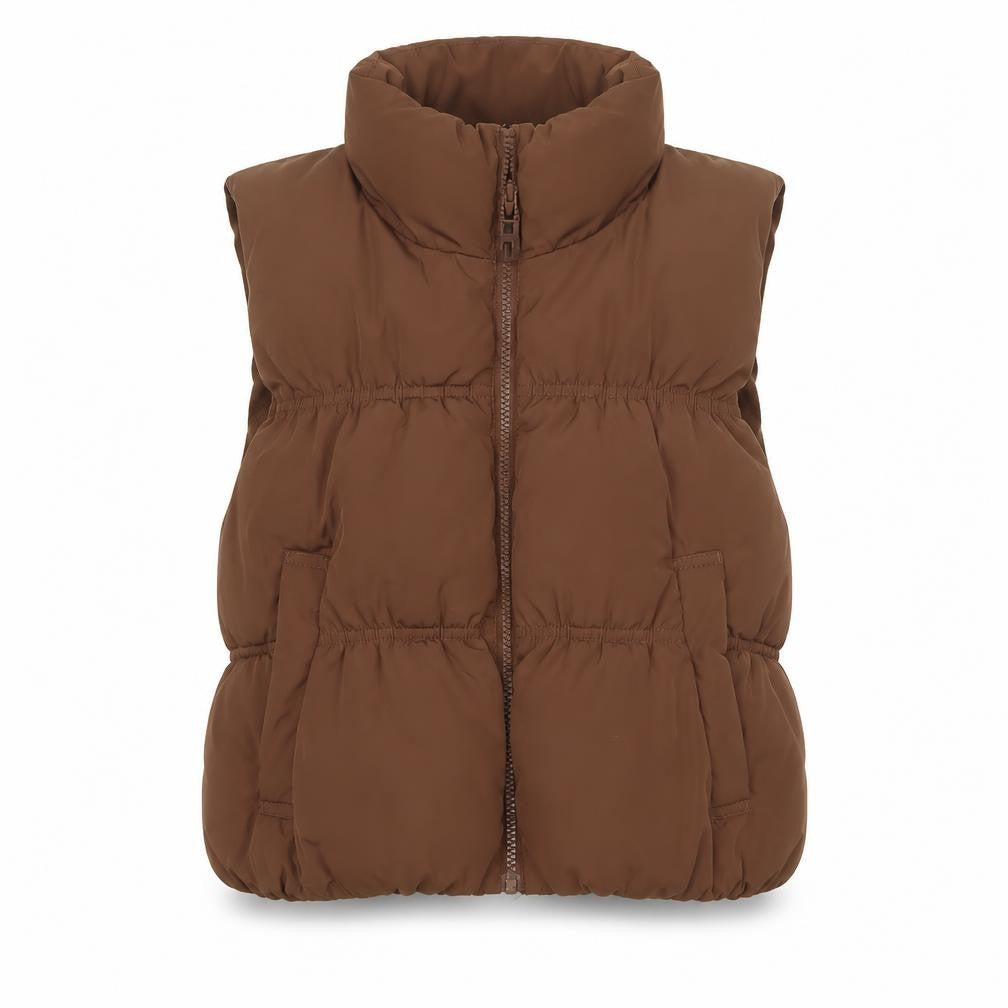H&M Women Brown Puffer Waistcoat Size 12 Sleeveless Quilted Vest