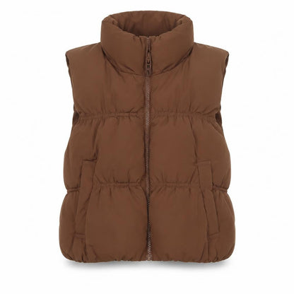 H&M Women Brown Puffer Waistcoat Size 12 Sleeveless Quilted Vest