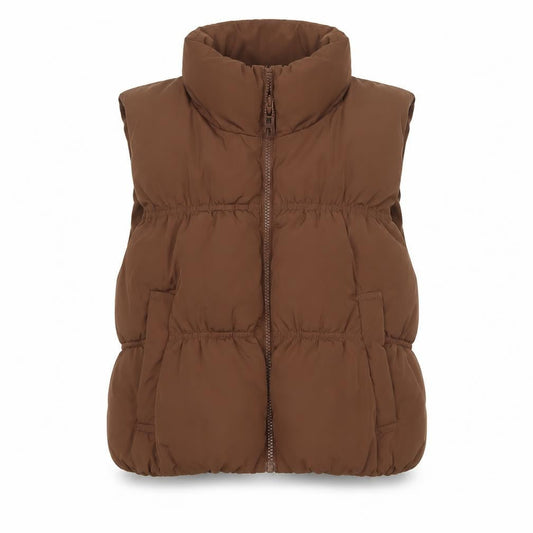H&M Women Brown Puffer Waistcoat Size 12 Sleeveless Quilted Vest
