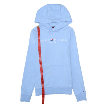 Tommy Hilfiger Boys Blue Pullover Hoodie Size 152 Cotton Logo Sweatshirt
