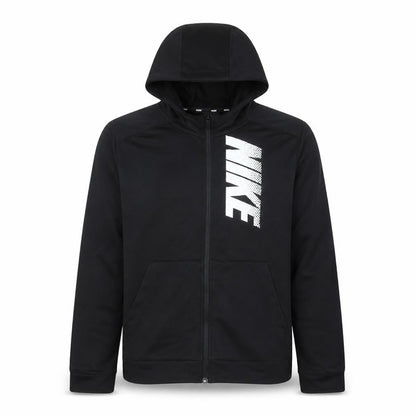 Front view of Nike boys’ black full zip hoodie xl 158-170cm dri-fit sportswear