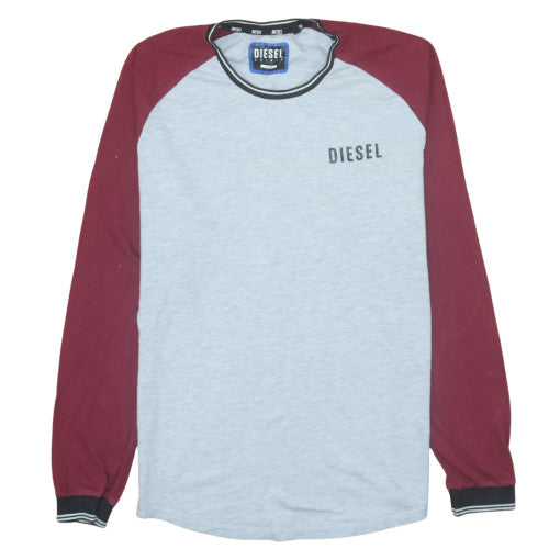 Diesel Mens Grey & Burgundy Long Sleeve Raglan Crew Neck T-Shirt Size L