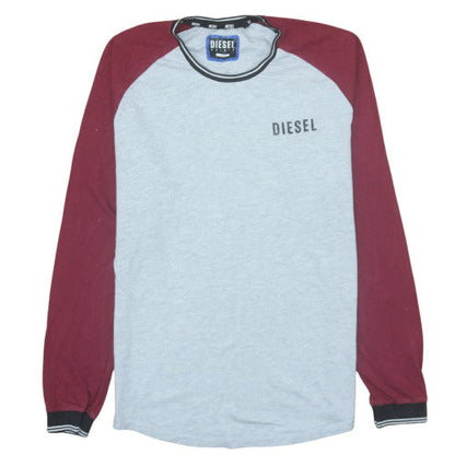 Diesel Mens Grey & Burgundy Long Sleeve Raglan Crew Neck T-Shirt Size L