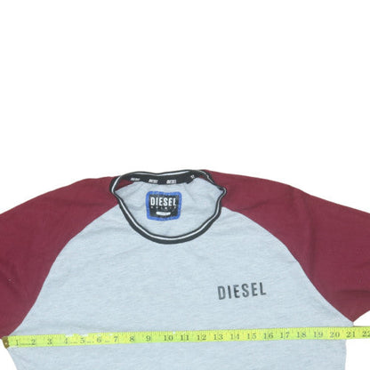 Diesel Mens Grey & Burgundy Long Sleeve Raglan Crew Neck T-Shirt Size L